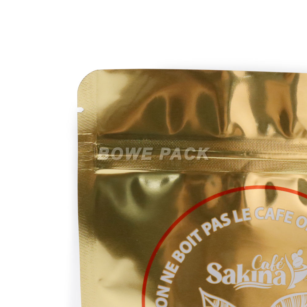 Custom Printed 250g Shiny Gold Stand Up Pouch with Zipper Wholesale