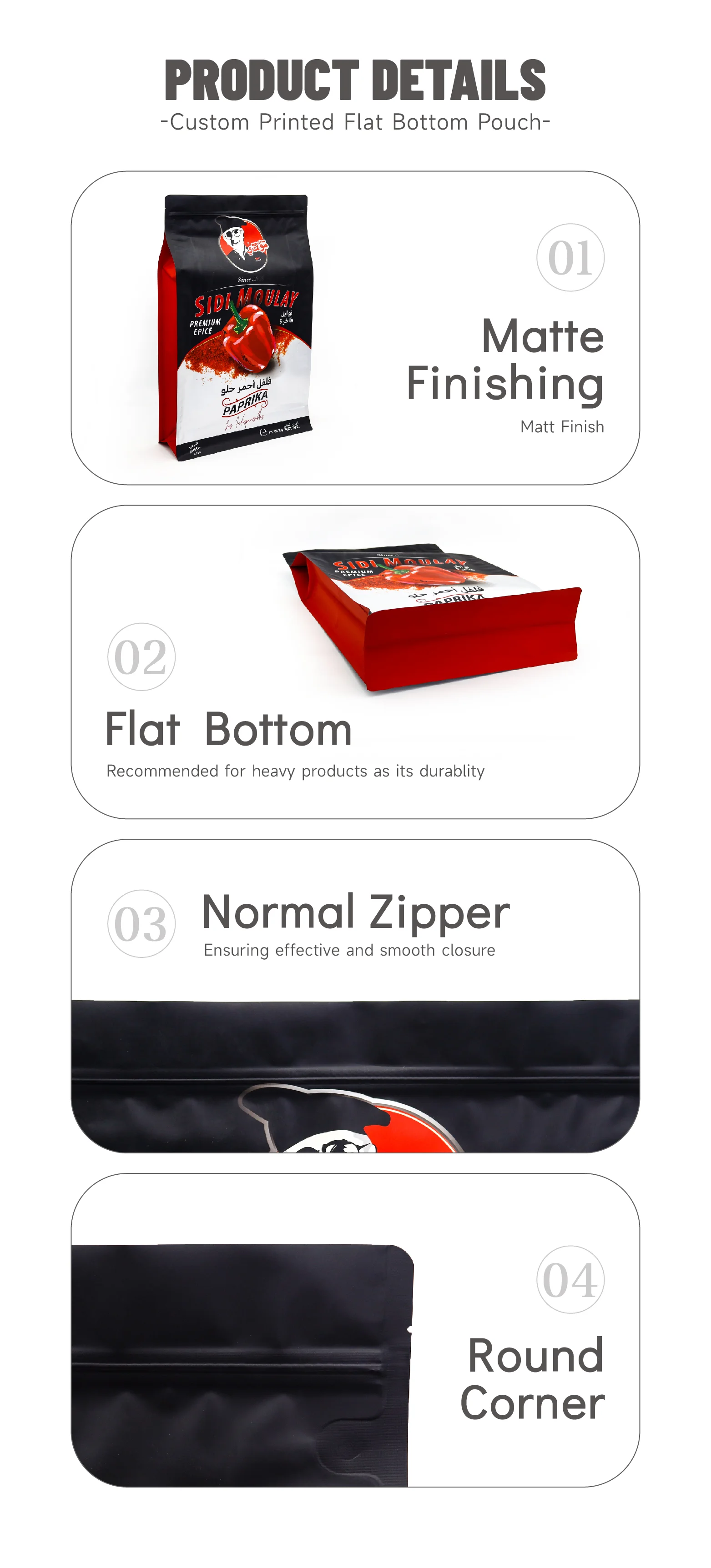 Flexible packaging pouch for spices