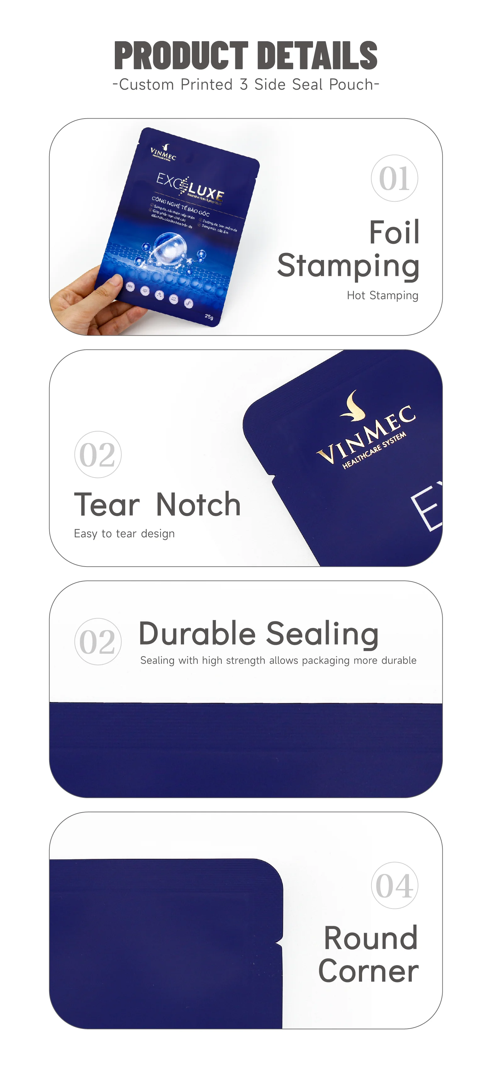 custom print three side seal pouch