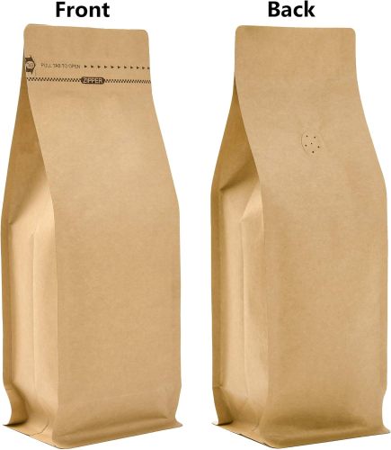 Brown Kraft Flat Bottom Pouch with Valve and Zipper