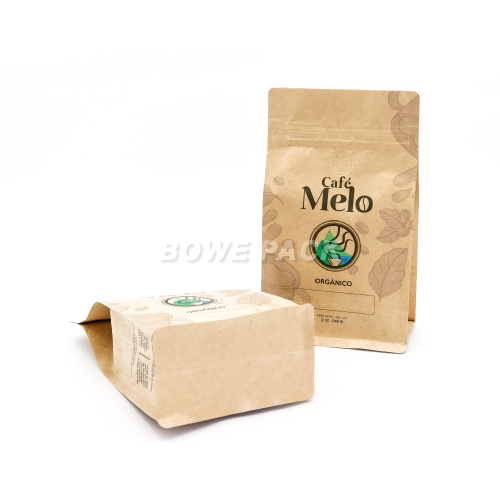 Brown Kraft Flat Bottom Pouch with Valve and Zipper