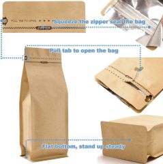 Brown Kraft Flat Bottom Pouch with Valve and Zipper