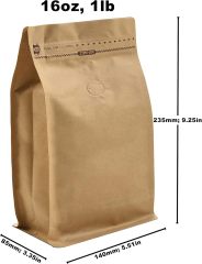 Brown Kraft Flat Bottom Pouch with Valve and Zipper