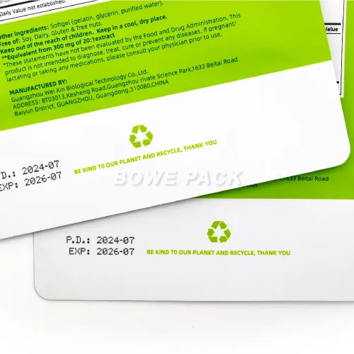 Recyclable Vitamin Packaging Bags Supplement Stand Up Pouches