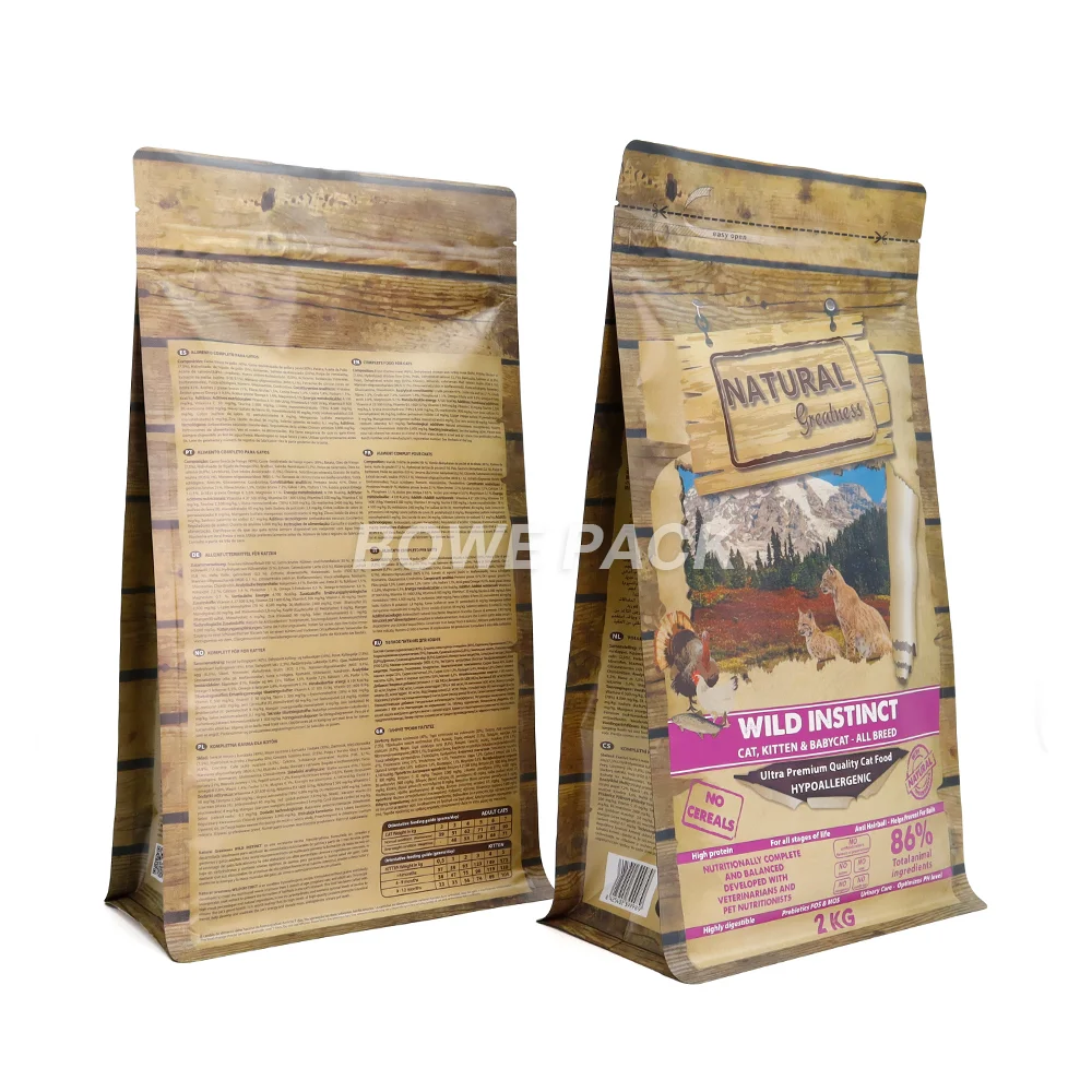 Recyclable flat bottom pouch for pet food