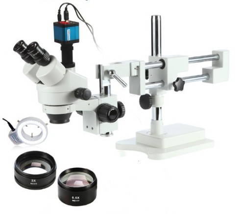 Industry Microscope Camera 14MP HDMI 3.5X-90X! 50/50 Split Simul-Focal Microscope Double Boom Stand Trinocular Stereo Zoom