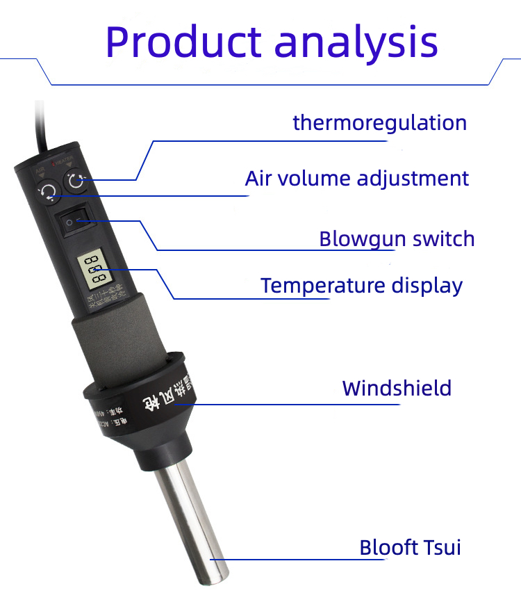 8018LCD heat gun 8858 portable temperature control air gun temperature control digital air gun 110v/220v