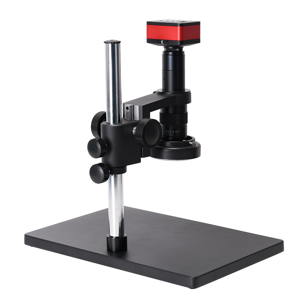 4K HDMI Microscope Camera Kit for Industry Lab PCB USB Output TF Card Video Recorder +180X C-Mount Lens + Big Stereo Stand +144 LED Light