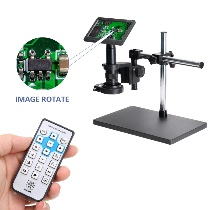 26 MP 7-inch screen digital microscope, with 180 x C mounting lens +144 LED ring light lamp+ Big Boom Stand Universal Bracket