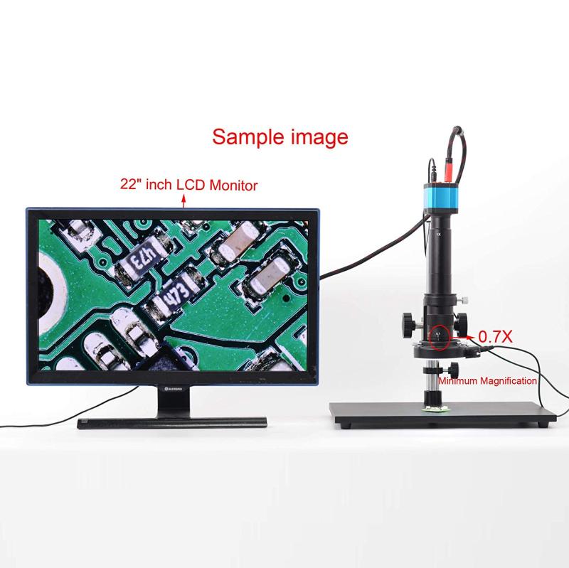 14MP Monocular HDMI HD USB Digital Industry Video Microscope Camera Set Big Stereo Table Stand Zoom C-Mount Lens 144 LED Light (300X Zoon Lens)