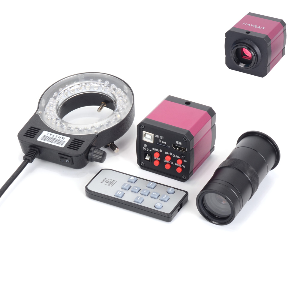 16MP HDMI 1080P HD USB Digital Industry Video Inspection Microscope Camera + 100X C-mount Lens + 56 LED Light