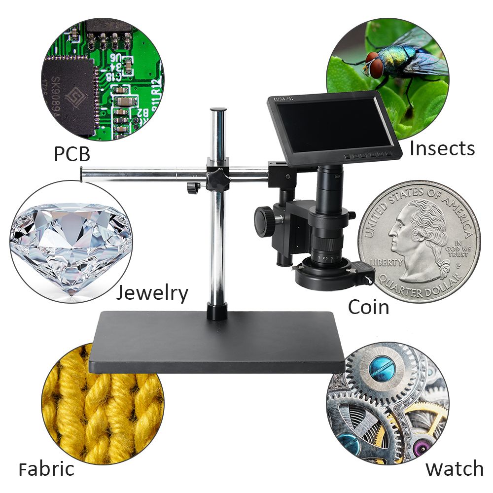 16MP HDMI Microscope Camera Kit for Industry Lab PCB USB Output TF Card Video Recorder +300X C-Mount Lens + Big Stereo Stand +144 LED Light