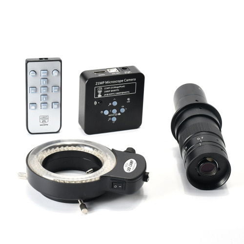 Full Set 21MP 1080p 60fps 2k HDMI HD USB Digital Video Microscope Camera + 180X Lens + 144LED Lights + Big Boom Stereo Camera Stand