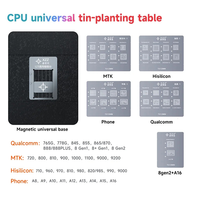 L23-CPU Reballing Stencil Kit For iPhone A8-A16 Android Lower Steel Mesh Universal Magnetic Base BGA Tin Planting Table