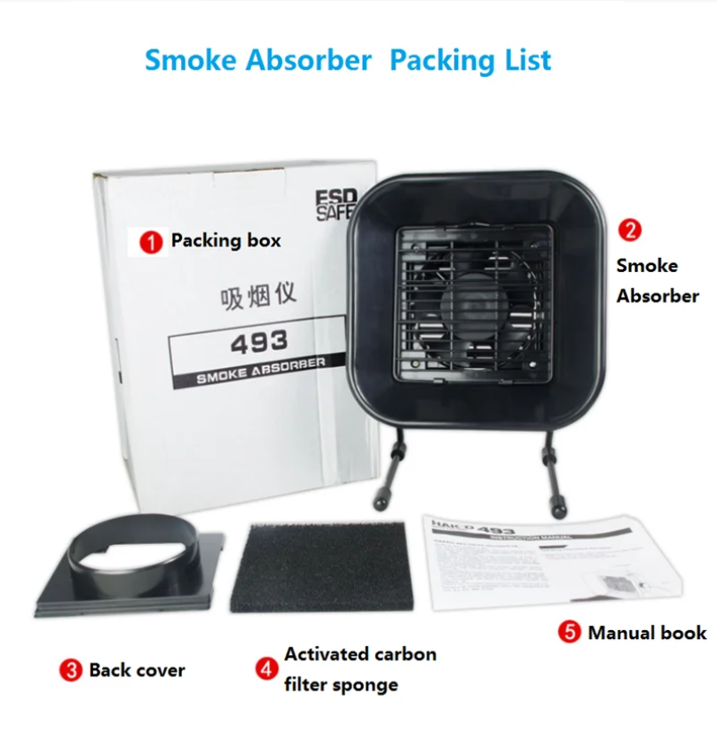 493 16W Solder Iron Smoke Absorber ESD Fume Extractor Smoking Instrument Activated Carbon Filter Sponge Industrial