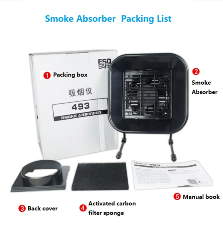 493 16W Solder Iron Smoke Absorber ESD Fume Extractor Smoking Instrument Activated Carbon Filter Sponge Industrial