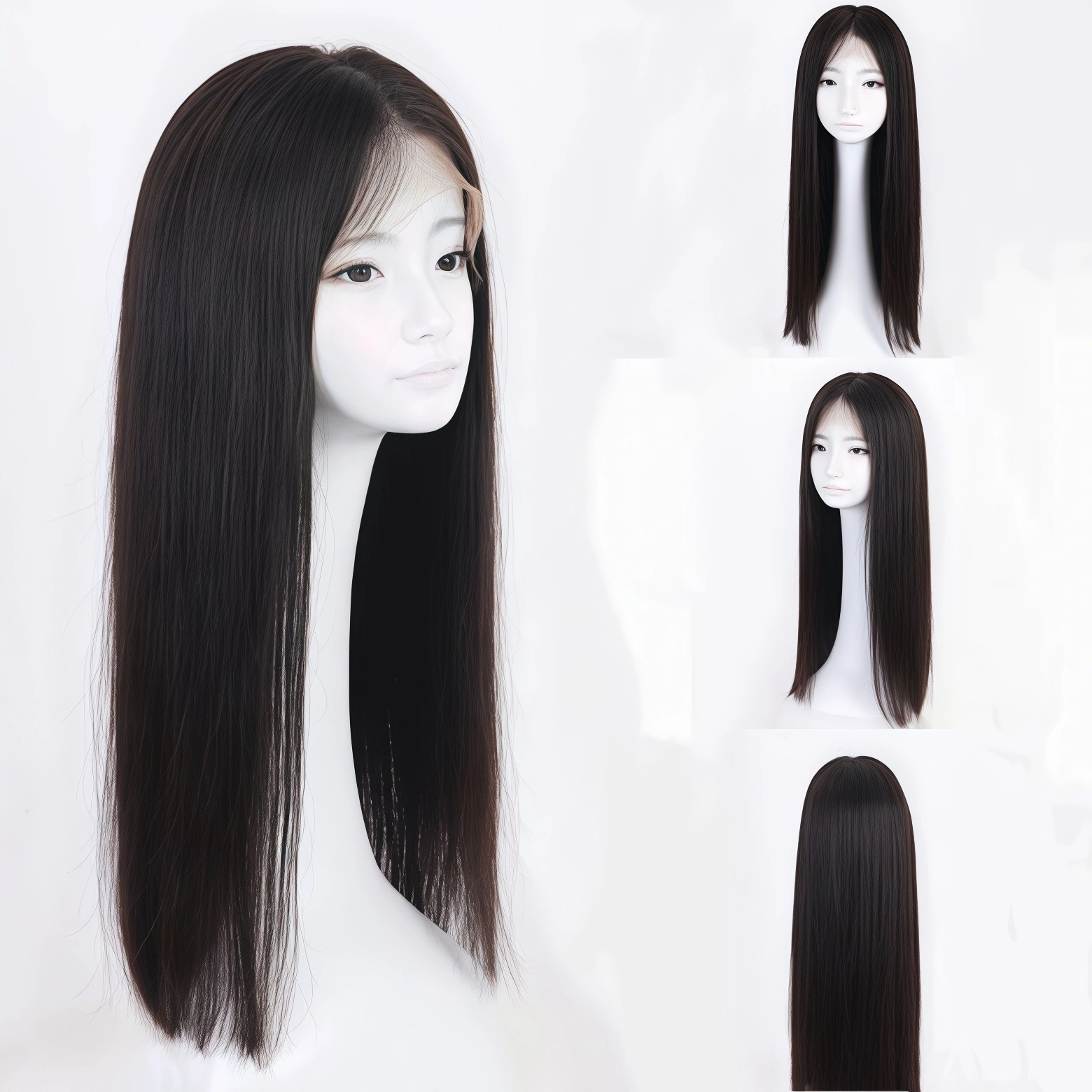 女性用ロング黒髪フルヘッドウィッグ