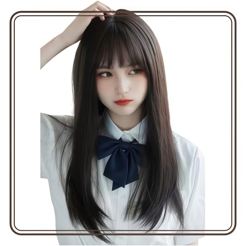 セミロング黒髪ウィッグ｜自然な仕上がり・小顔効果｜女装・コスプレ・ロリータ向け｜耐熱フルウィッグ
