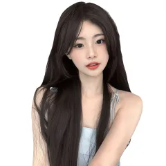 女性用ロング黒髪フルヘッドウィッグ