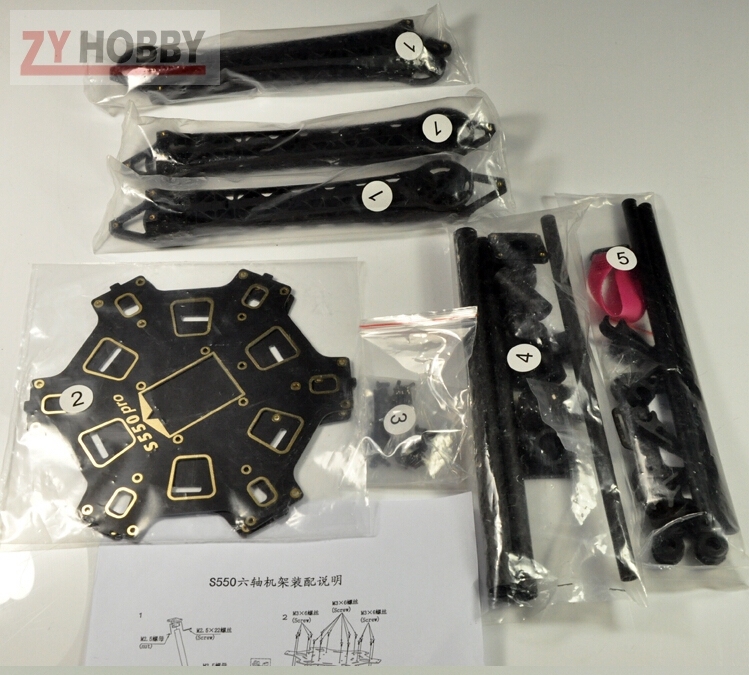 1 Set HMF S550 S550Pro Hexcopter Frame 6-Axis For FPV MiniS800 FPV KIT With Carbon Fiber Landing Gear Skid PCB Central Plate