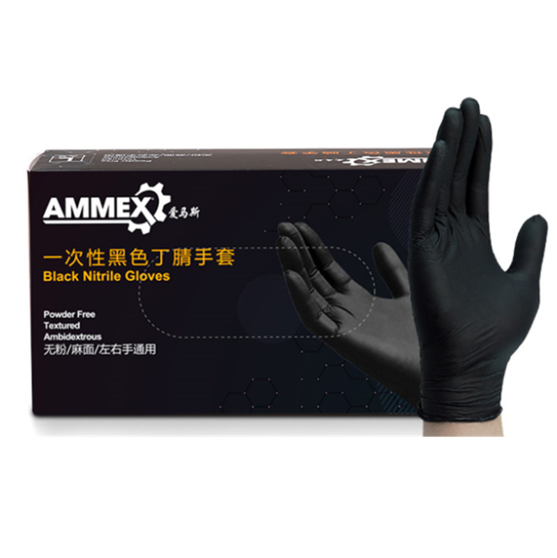 Industrial Black Medical Nitrile Gloves Disposable Ambidextrous Latex Free Textured