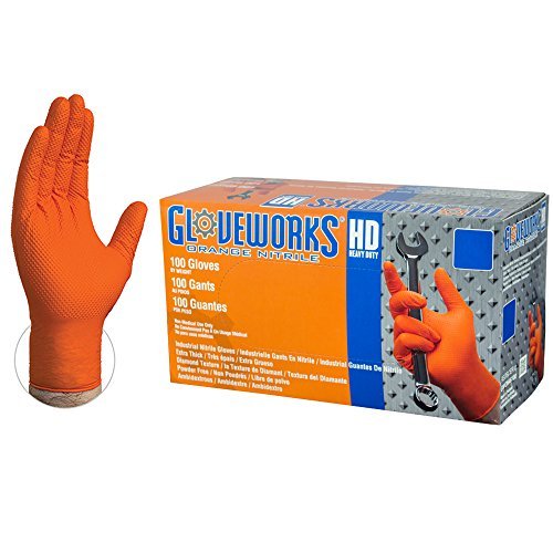 100pcs Gloveworks HD Industrial Orange Nitrile Gloves