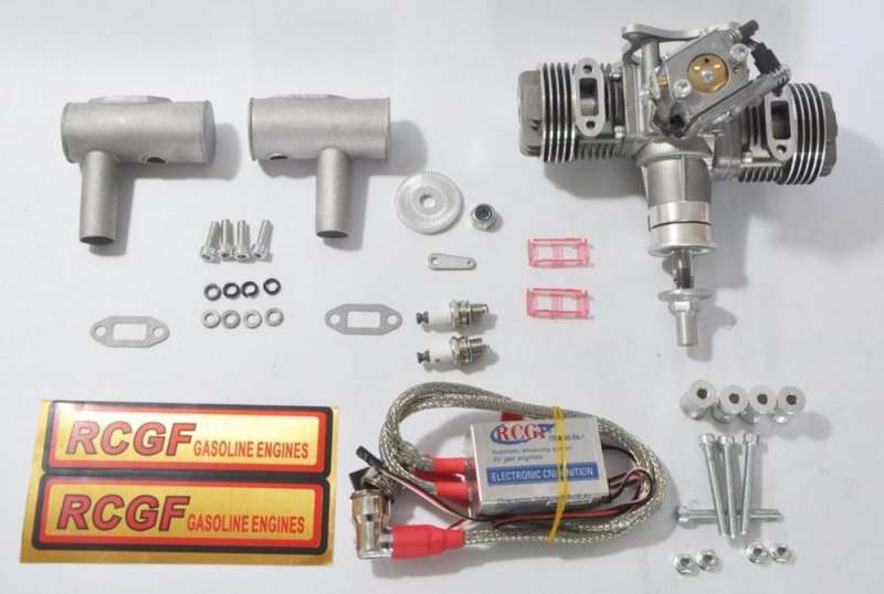 RCGF 30cc Twin Cylinder Petrol/Gasoline Engine Dual Cylinder with Muffler/Ignition/Spark plug