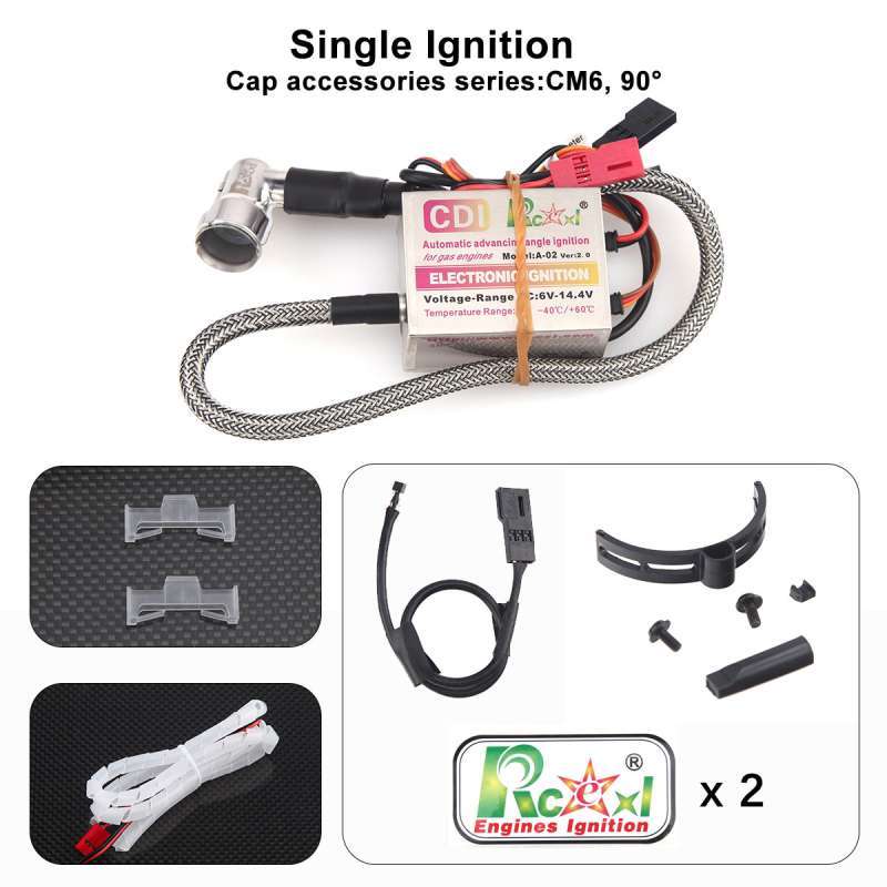 RCEXL Single Ignition CDI with 90 Degree Cap for DLE NGK CM6 10mm Plug