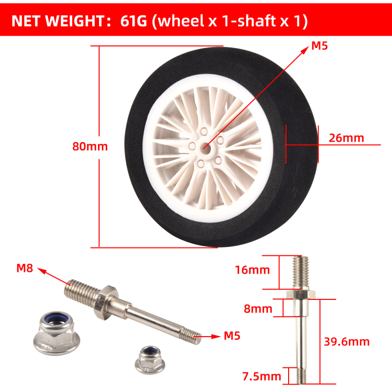 1 Pair Sponge Wheel Plastic Tires Hub 55mm 65mm 80mm 100mm 115mm 130mm for RC Model Airplane