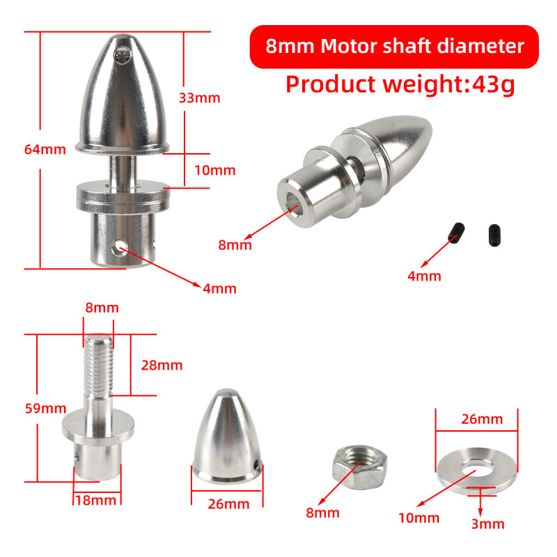 2mm, 3mm, 3.17mm, 4mm, 5mm, 6mm, 8mm RC Aluminum Bullet Propeller Adapter Holder/ Prop Shaft