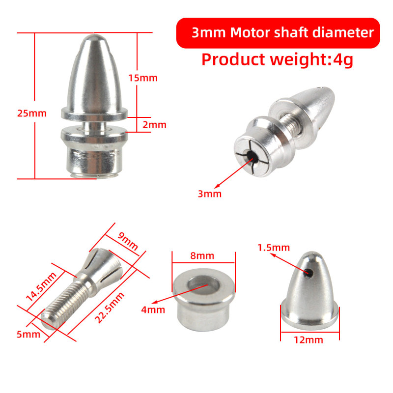 2mm, 3mm, 3.17mm, 4mm, 5mm, 6mm, 8mm RC Aluminum Bullet Propeller Adapter Holder/ Prop Shaft