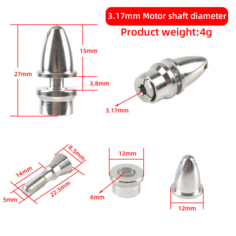 2mm, 3mm, 3.17mm, 4mm, 5mm, 6mm, 8mm RC Aluminum Bullet Propeller Adapter Holder/ Prop Shaft