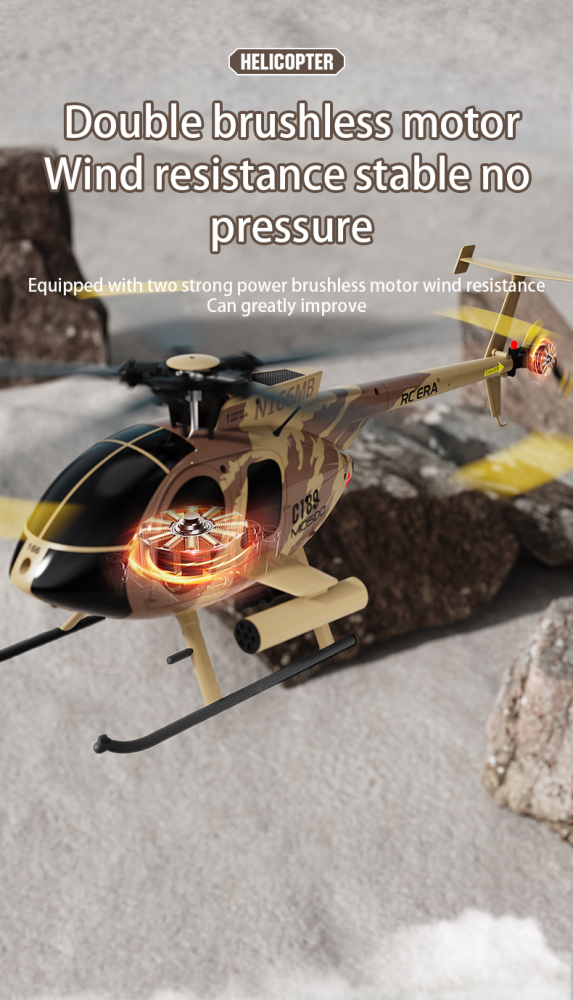 PurAr RC Helicopter MD500 C189 Helicopter with Single-Rotor, 1/28 2.4G 4CH 6-Axis Gyro, Dual Brushless Motors Little Bird Aircraft Ready to Fly for Beginners RTF Version (Camo)