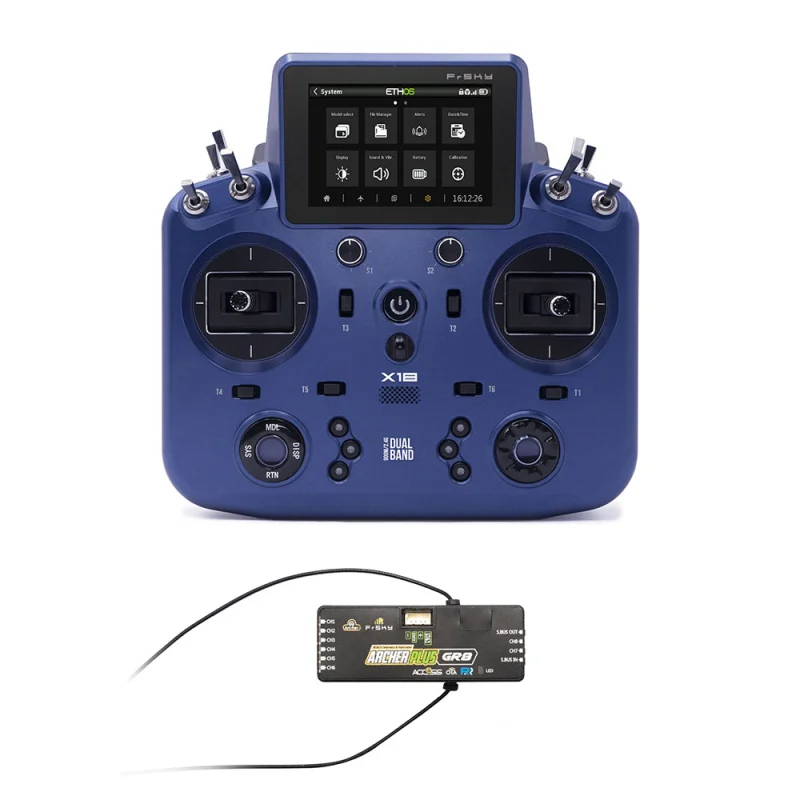 Archer Plus R8 Receiver 2.4GHz and NOBRIM Tandem X18 Remote Control with Color Touch Screen Controller for RC Model Airplane Transmitters (Blue FCC) (Remote Control (red) with Receivers 2.4GHz)