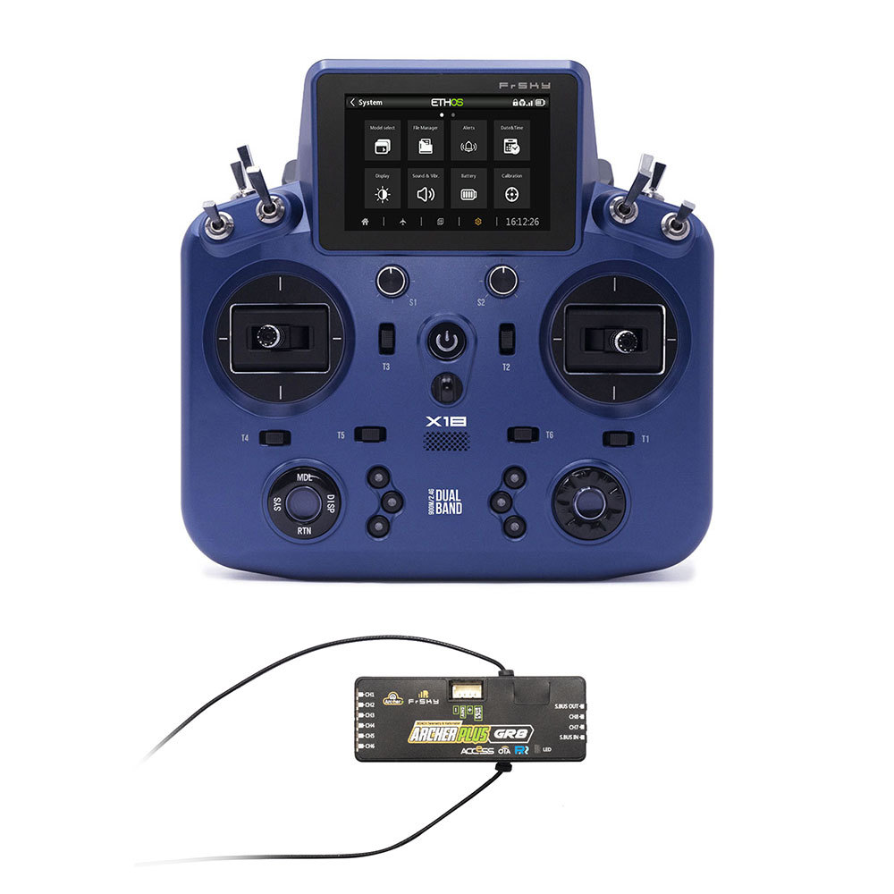 Archer Plus R8 Receiver 2.4GHz and NOBRIM Tandem X18 Remote Control with Color Touch Screen Controller for RC Model Airplane Transmitters (Blue FCC) (Remote Control (red) with Receivers 2.4GHz)