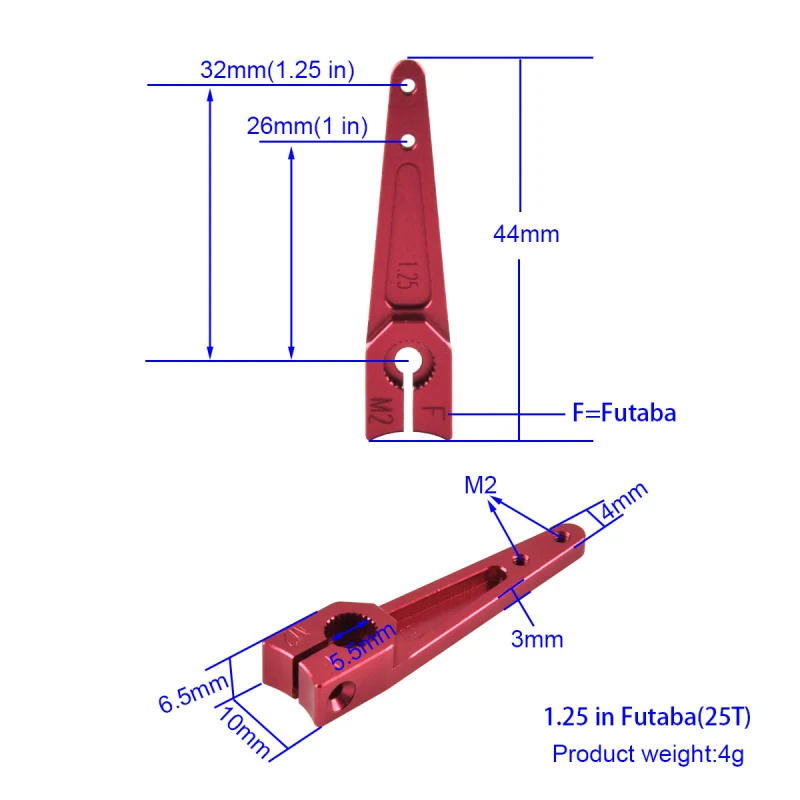 CNC Aluminum Alloy Steering Servo Arm Horn 25T 1/1.25/1.5/1.75/2 inch for RC Model Airplane Car Crawler