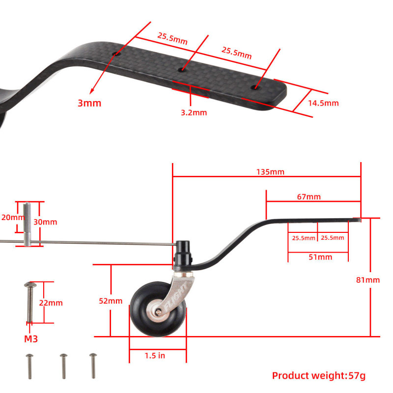 ZYHOBBY Carbon Fiber Tail Landing Gear Bracket for 30CC 50CC 100CC RC Fix Wing Model Airplane 1PCS