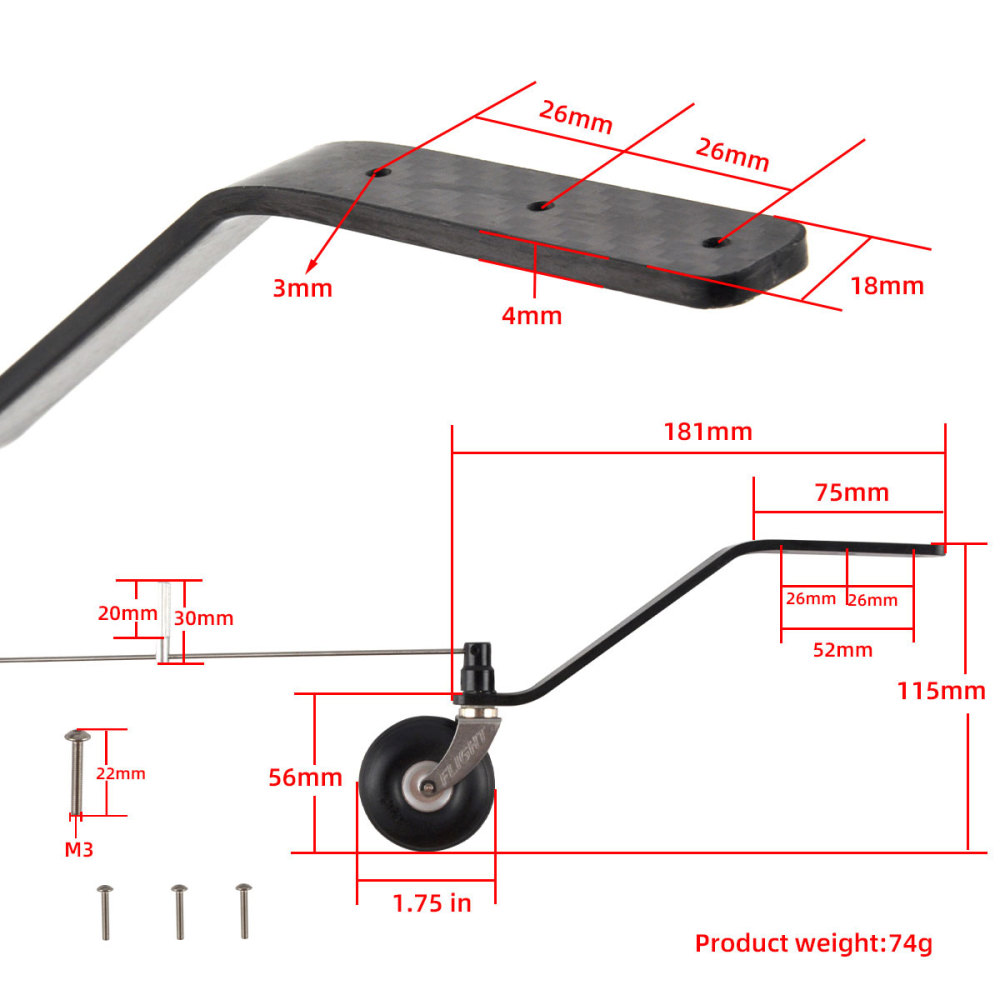 ZYHOBBY Carbon Fiber Tail Landing Gear Bracket for 30CC 50CC 100CC RC Fix Wing Model Airplane 1PCS
