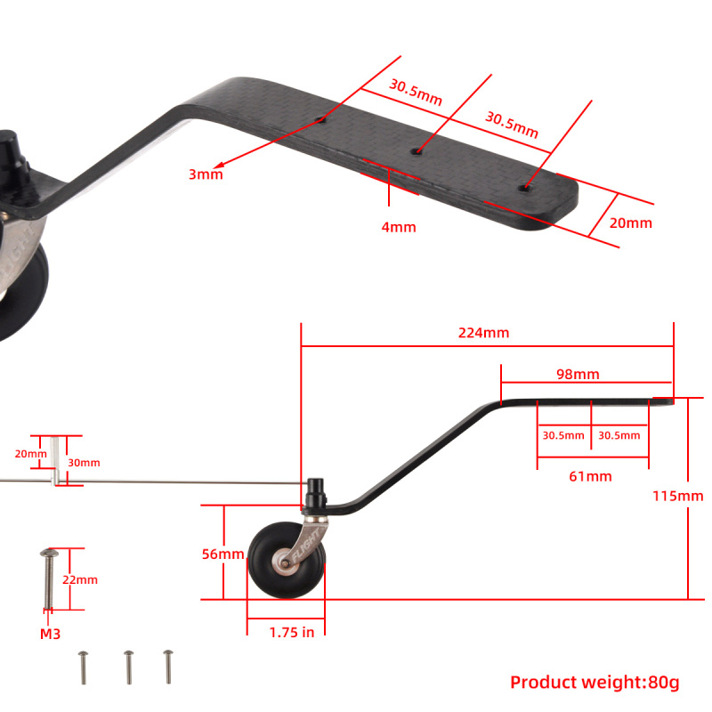 ZYHOBBY Carbon Fiber Tail Landing Gear Bracket for 30CC 50CC 100CC RC Fix Wing Model Airplane 1PCS