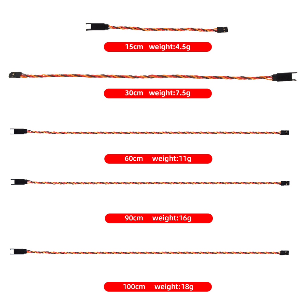 5PCS/lot Servo Extension Wire Twisted Cable Leads 15cm 30cm 100cm for Fixwing Aircarft RC Model Airplane JR Futaba Servos Motor