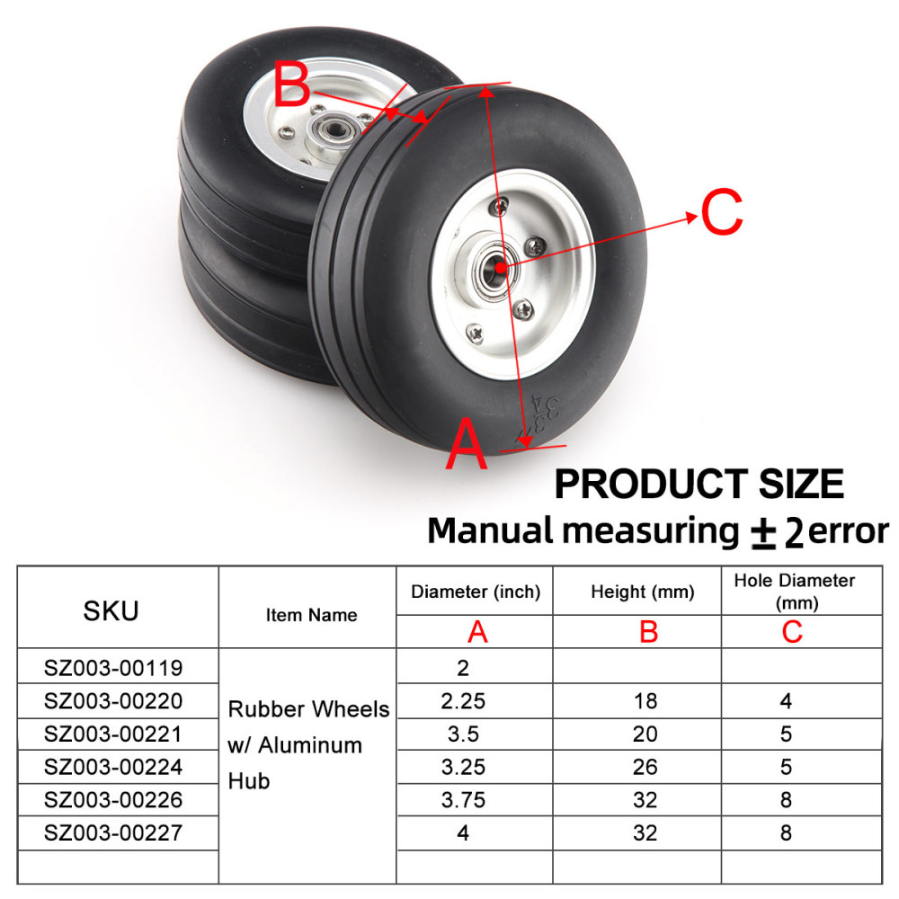 1pc GeminiModel  2/ 2.5/ 3/ 3.5/ 4inch Rubber Tires Wheel with Aluminum Alloy Hub