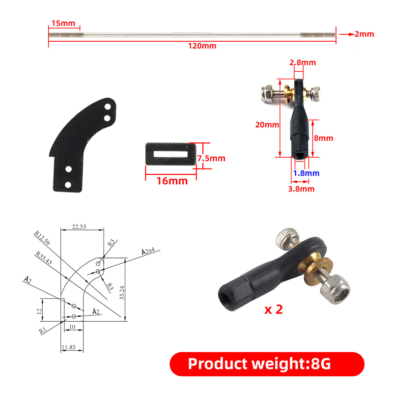1 Set Steering Arms Rudder Angle Piece Servo Push Rod Joint for RC Model Airplane
