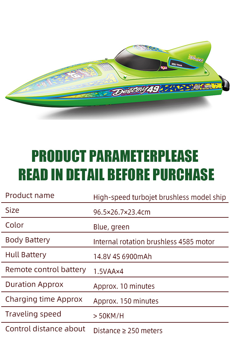 RC Boat Model for Lake and Pool TX949 High-speed Turbojet Model Boat