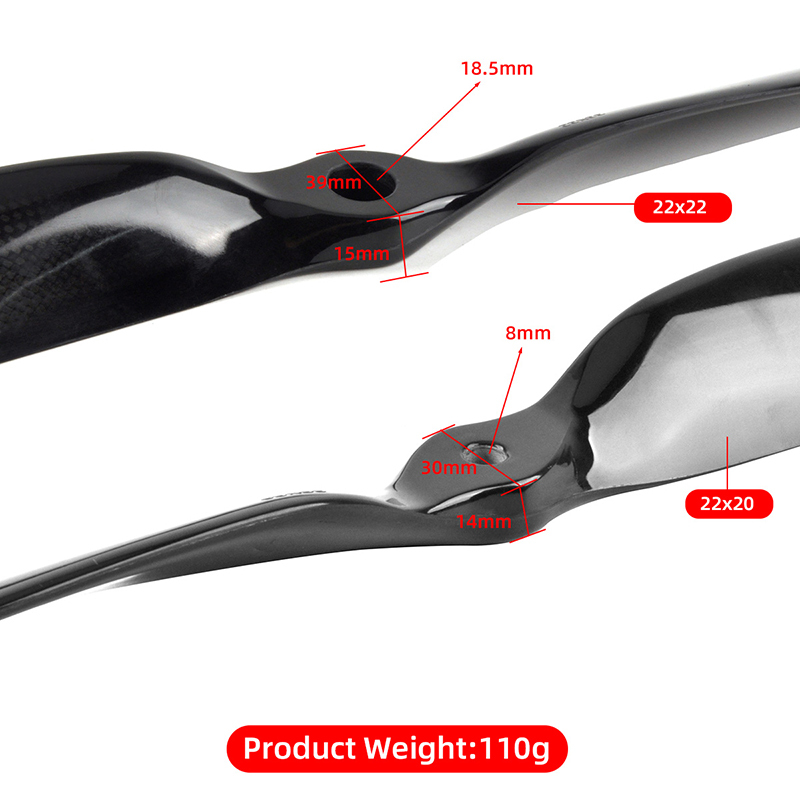 22*20inch+22*22inch carbon fibre propellers, front and rear pair of carbon fibre propellers, suitable for F3A aircraft models
