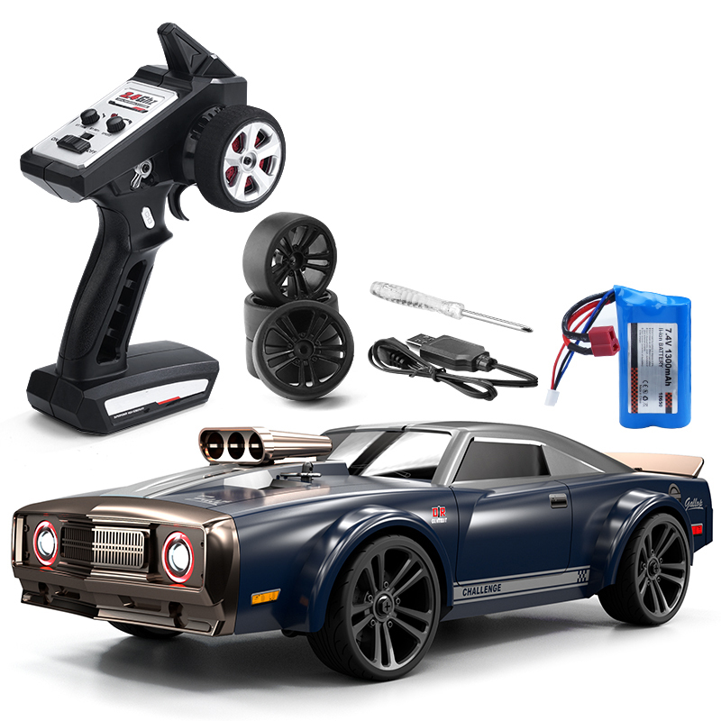 RC Full Scale Electric 4WD High Speed Muscle Drift Car Devil's Eye RC Model Racing Car with 2 Lithium Ion Batteries 35km/h