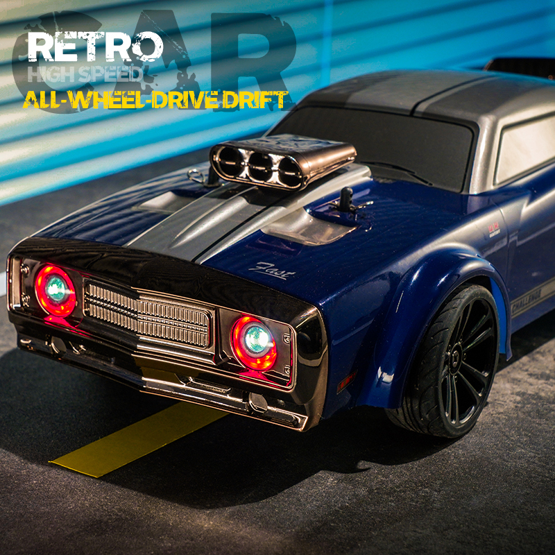 RC Full Scale Electric 4WD High Speed Muscle Drift Car Devil's Eye RC Model Racing Car with 2 Lithium Ion Batteries 35km/h