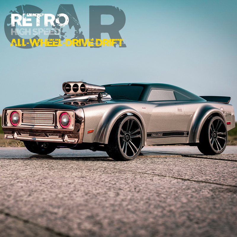 RC Full Scale Electric 4WD High Speed Muscle Drift Car Devil's Eye RC Model Racing Car with 2 Lithium Ion Batteries 35km/h