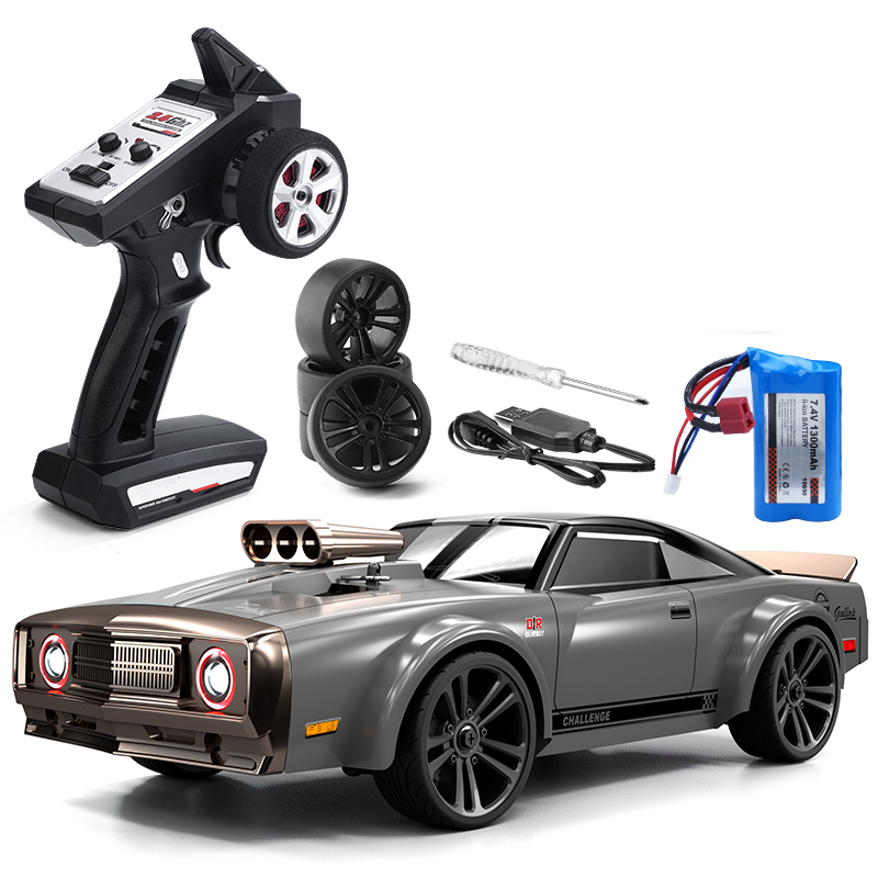 RC Full Scale Electric 4WD High Speed Muscle Drift Car Devil's Eye RC Model Racing Car with 2 Lithium Ion Batteries 35km/h