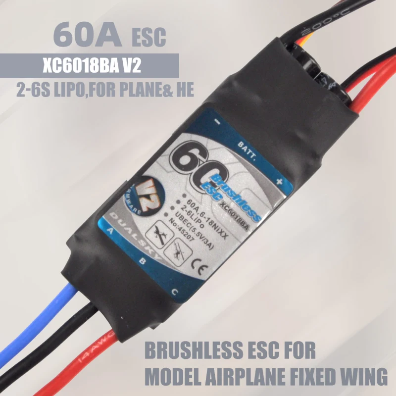 Dualsky Brushless ESC XC6018BA V2, ESC 60A, 2-6s LiPo, for plane & heli Brushless electronic speed controller For RC airplane fixed wing