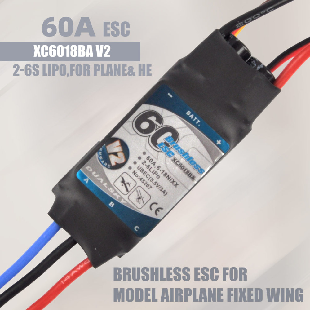 Dualsky Brushless ESC XC6018BA V2, ESC 60A, 2-6s LiPo, for plane & heli Brushless electronic speed controller For RC airplane fixed wing